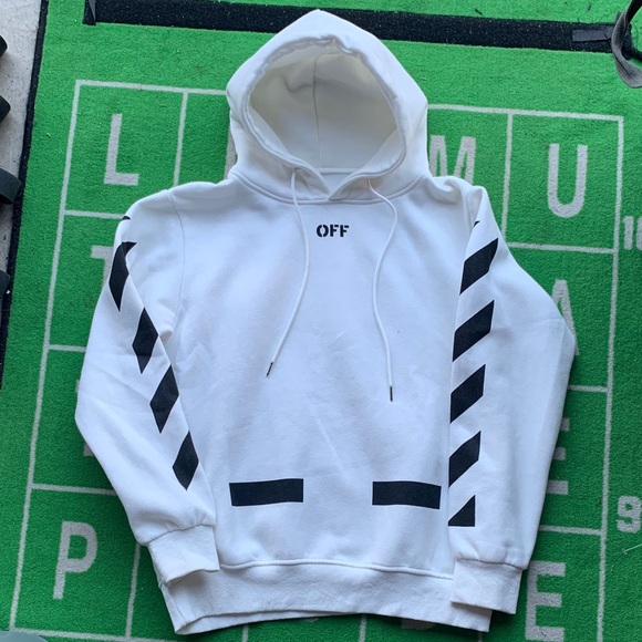 Off-White Men's White and Black Striped Hoodie